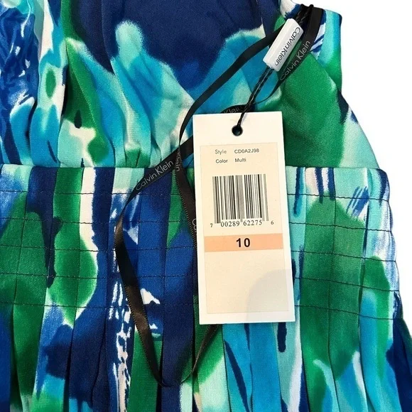 Calvin Klein Multi Colored Watercolor Look Halter Fit and Flare Dress NWT Sz. 10 - Picture 16 of 16